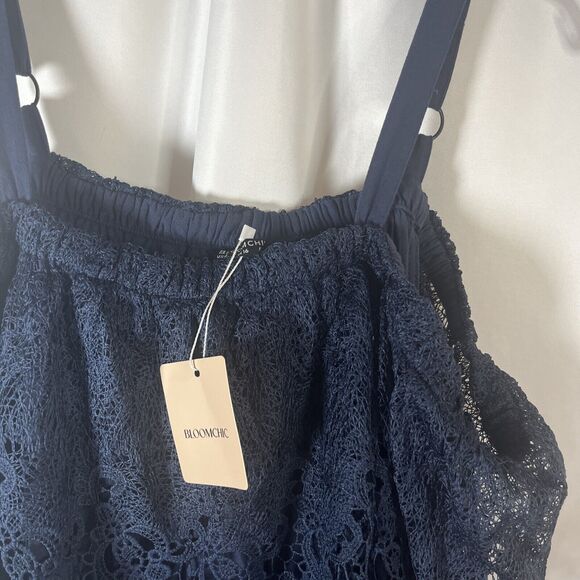 Bloomchic Blue Cold Shoulder Contrast Lace Pocket Rifle Herm Midi Dress Size 12 - Picture 5 of 8